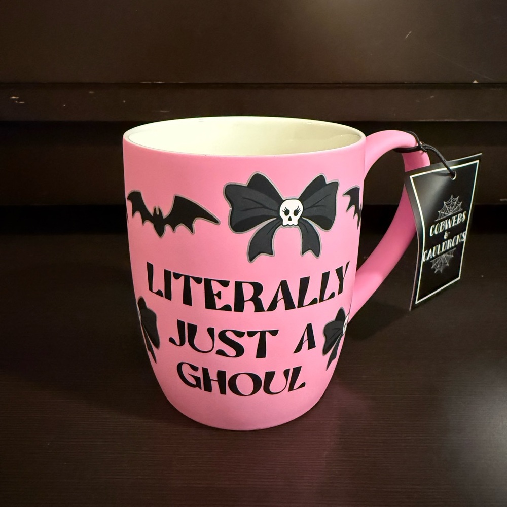 LITERALLY JUST A GHOUL Bows & Bats Soft Touch HALLOWEEN Mug